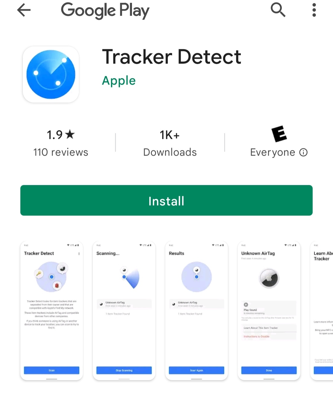 تطبيق Tracker Detect على جوجل بلاي