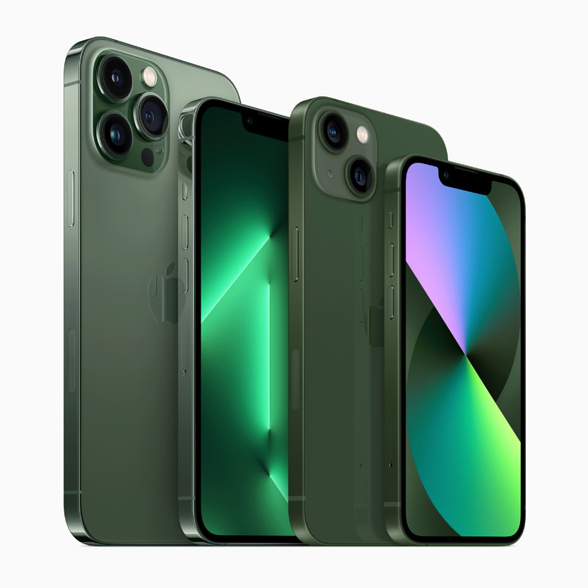 سلسلة iPhone 13 باللون الأخضر والأخضر alpine green - مؤتمر آبل مارس 2022