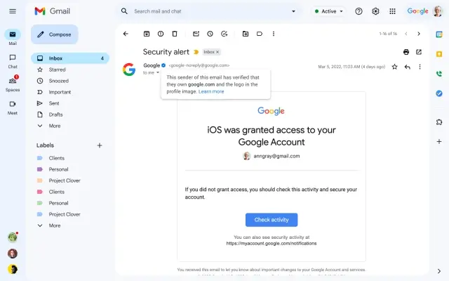 جوجل تضيف علامة التحقق الزرقاء في Gmail 1